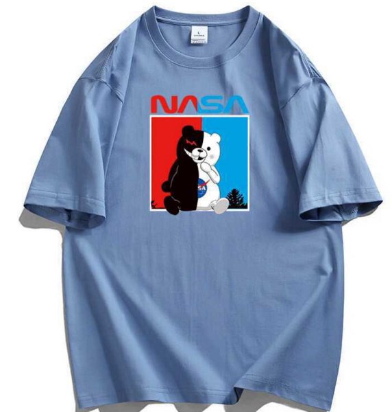画像1: Nasa Devil & Angel Half & Half Bear print T-shirt　ユニセックス 男女兼用ナサエンジェル＆デビルハーフ＆ハーフベア熊プリントTシャツ (1)