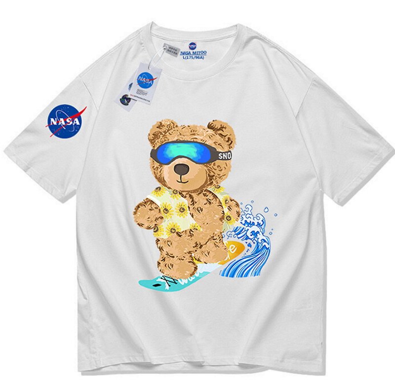 画像4:  Nasa x Surfer Bear print T-shirt　ユニセックス 男女兼用ナサNASA×サーファーベア熊プリントTシャツ (4)