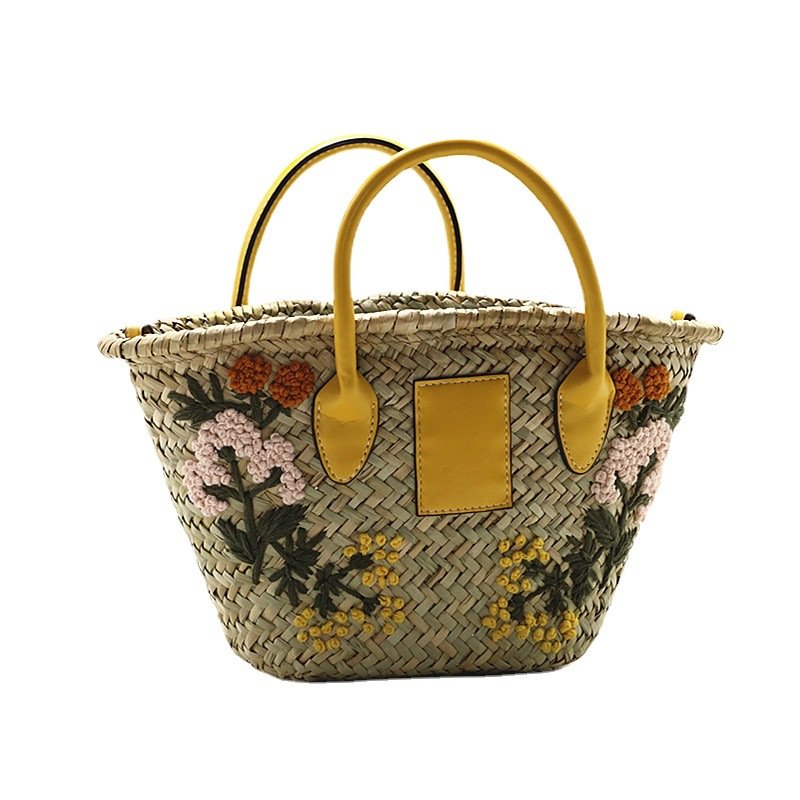 画像3: hand-embroidered water grass straw  tote shoulder bag ハンドメイドフラワー刺繍籠 かご カゴトートショルダーバッグ (3)