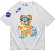 画像1:  Nasa x Surfer Bear print T-shirt　ユニセックス 男女兼用ナサNASA×サーファーベア熊プリントTシャツ (1)