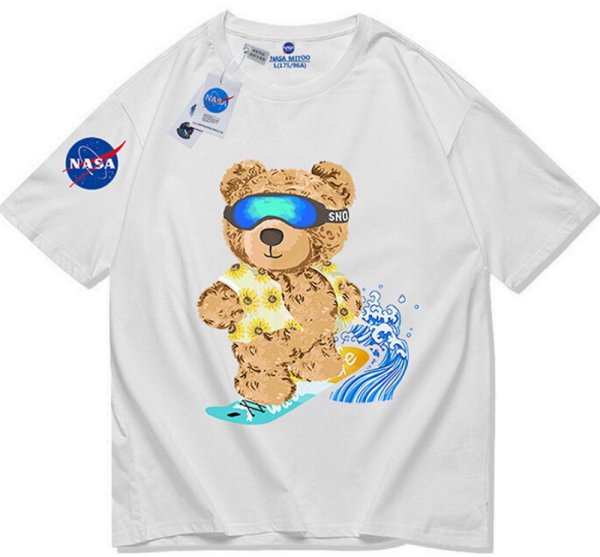 画像1:  Nasa x Surfer Bear print T-shirt　ユニセックス 男女兼用ナサNASA×サーファーベア熊プリントTシャツ (1)
