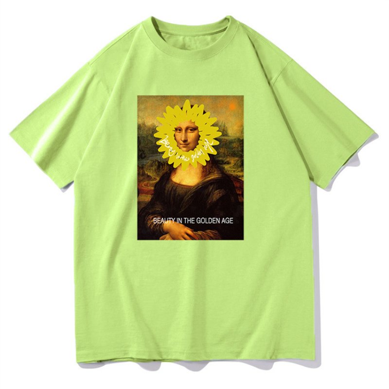 Flower Mona Lisa print T-shirt ユニセックス 男女兼用フラワー