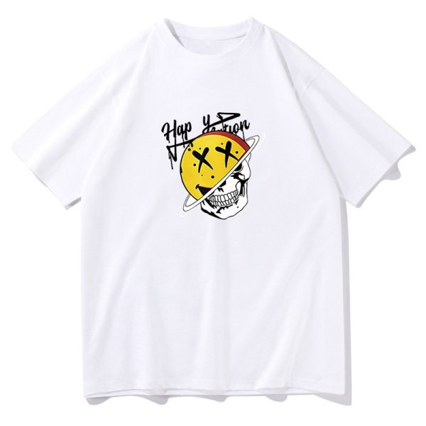 画像1: Half Saturn x Skull print T-shirt　ユニセックス 男女兼用ハーフサターン×スカルプリントTシャツ (1)