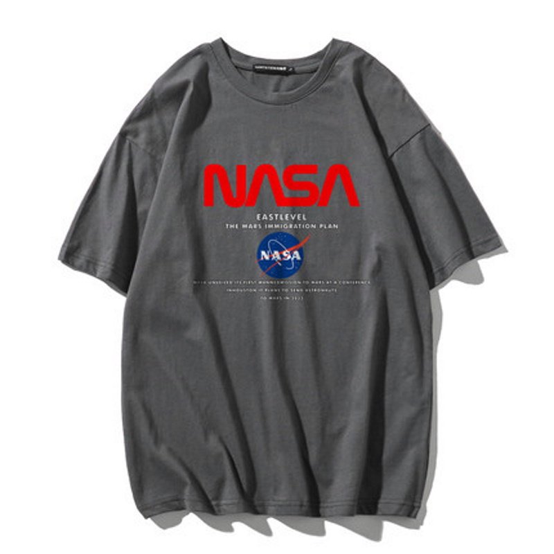 画像2:  nasa logo printT-shit　ユニセックス 男女兼用ナサロゴプリントTシャツ (2)