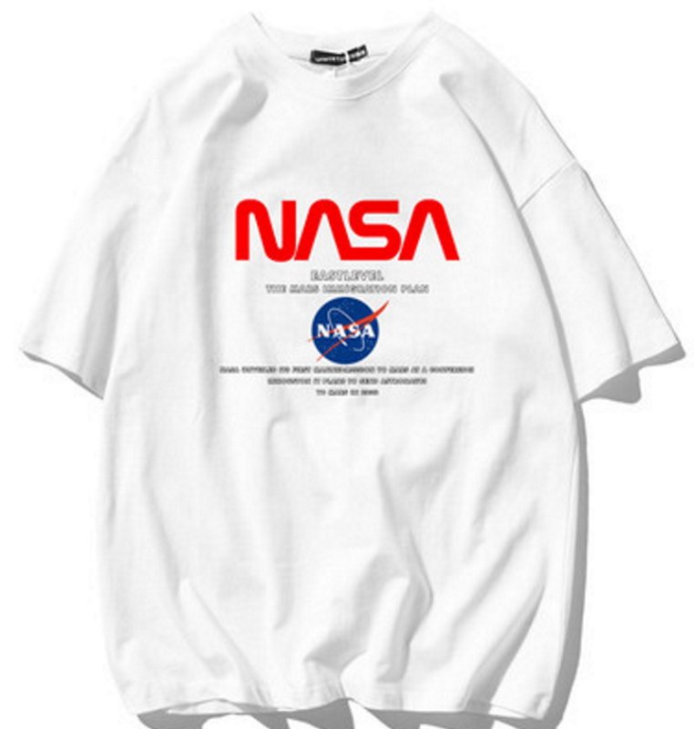 画像1:  nasa logo printT-shit　ユニセックス 男女兼用ナサロゴプリントTシャツ (1)