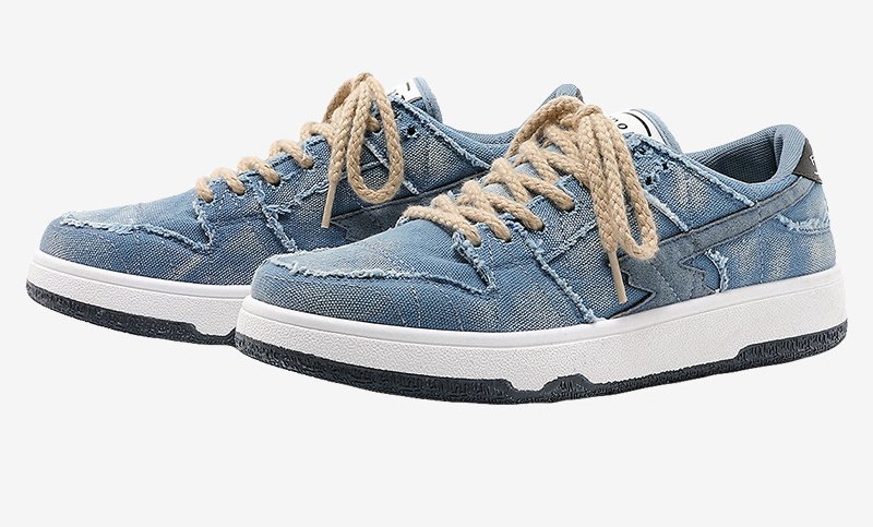 画像4: Unisex Patchwork denim lace-up sneakers 男女兼用ユニセックスレースアップパッチワークデニムスニーカー (4)