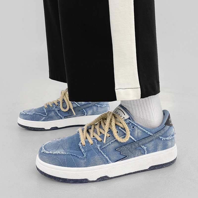 画像6: Unisex Patchwork denim lace-up sneakers 男女兼用ユニセックスレースアップパッチワークデニムスニーカー (6)