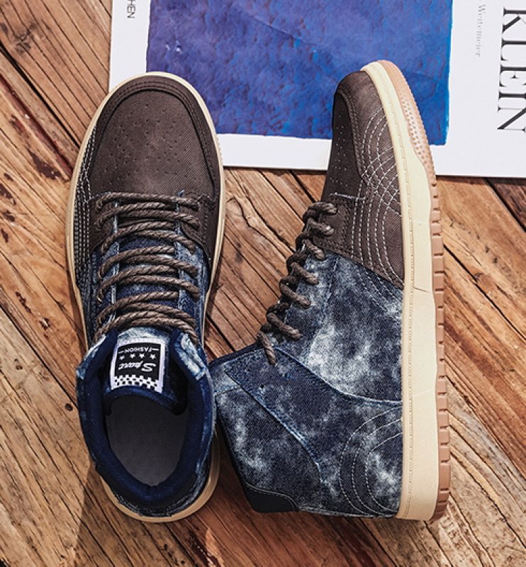 画像7:  Men's denim High cut sneaker shoes  ユニセックス男女兼用 レースアップ ハイカットデニムスニーカー カジュアル シューズ (7)