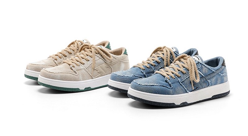 画像3: Unisex Patchwork denim lace-up sneakers 男女兼用ユニセックスレースアップパッチワークデニムスニーカー (3)