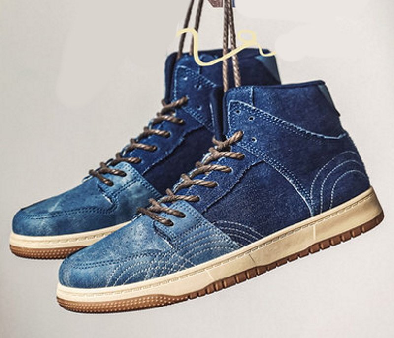 画像2:  Men's denim High cut sneaker shoes  ユニセックス男女兼用 レースアップ ハイカットデニムスニーカー カジュアル シューズ (2)