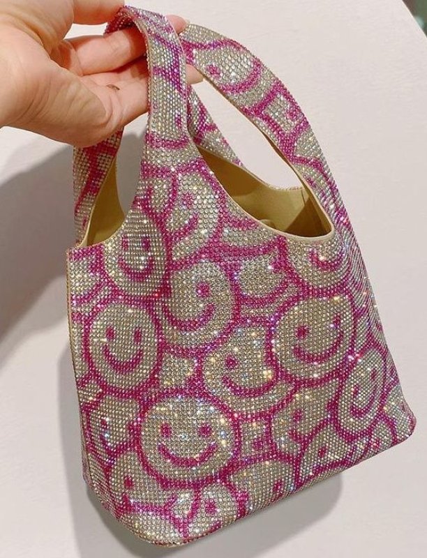 画像8: Smile diamond-studded bucket bag  スマイルビジューミニバケットバッグトートバッグ (8)