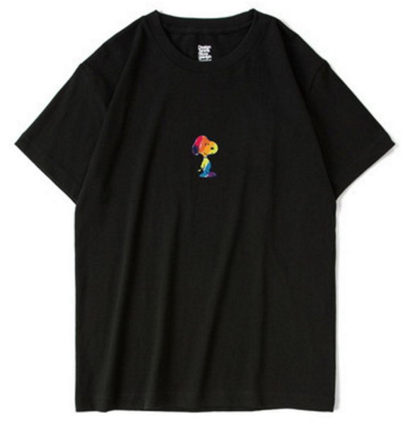 画像1: One point Rainbow SnoopyT-shirt　ユニセックス 男女兼用 ワンポイントレインボースヌーピープリントTシャツ (1)