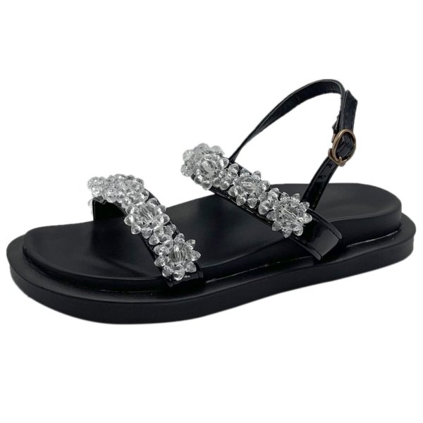 画像1: With crystal beads Back belt  flat sandals slippers 　クリスタルビーズ付き バックベルトフラットサンダルスリッパ    (1)