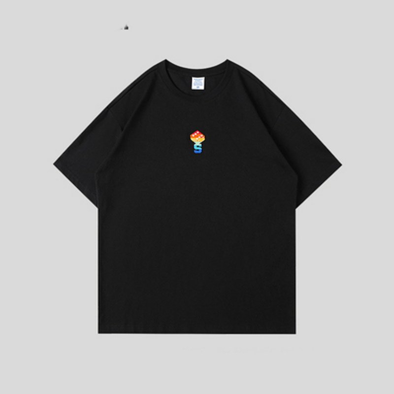 画像5: simple embroidery dice short-sleeved T-shirt  ユニセックス 男女兼用ダイスサイコロ刺繍半袖Tシャツ (5)