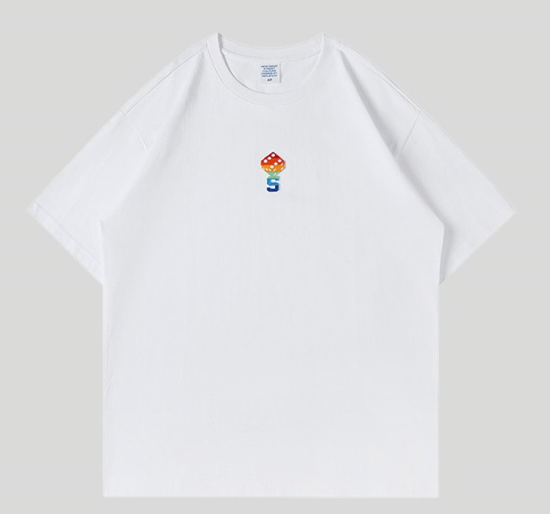 画像2: simple embroidery dice short-sleeved T-shirt  ユニセックス 男女兼用ダイスサイコロ刺繍半袖Tシャツ (2)