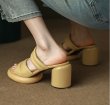 画像7: leather one word belt open toe sandals slippers　レザーチャンキーヒールワンワードベルトオープントゥサンダルスリッパ    (7)