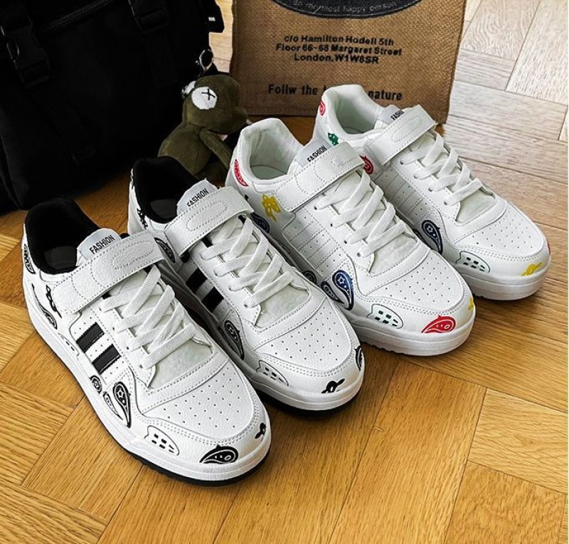 画像4:  Men's Pop color paisley leather sneaker shoes  ユニセックス男女兼用ポップカラーペイズリーレースアップ レザースニーカー カジュアル シューズ (4)