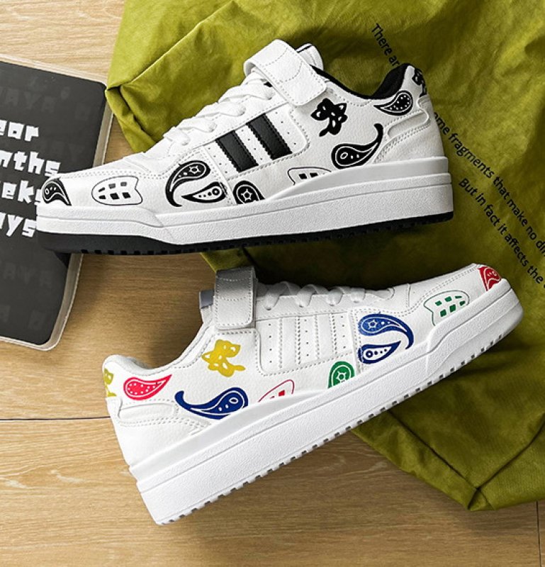 画像3:  Men's Pop color paisley leather sneaker shoes  ユニセックス男女兼用ポップカラーペイズリーレースアップ レザースニーカー カジュアル シューズ (3)