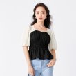 画像2: YFL Women's fashion sweet 2tone lantern sleeves lace dot short cropped shirt ランタンスリーブ レース ドット 水玉 切り替え シャツ ブラウス (2)