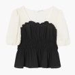 画像4: YFL Women's fashion sweet 2tone lantern sleeves lace dot short cropped shirt ランタンスリーブ レース ドット 水玉 切り替え シャツ ブラウス (4)