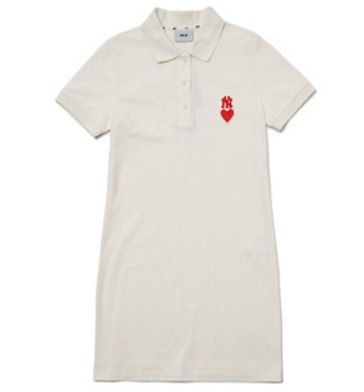 画像2:  Women's MLB NY Heart Pique POLO skirt  dress  MLB NYハートピケポロ半袖 スウェットワンピース ドレス (2)