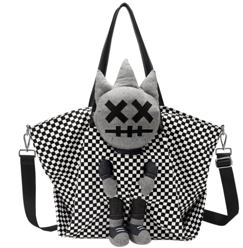 画像1: Plaid Damier x kawsTote Shoulder Bag　カウズ×ダミエチェック柄ラージキャパシティートートショルダーバッグ (1)