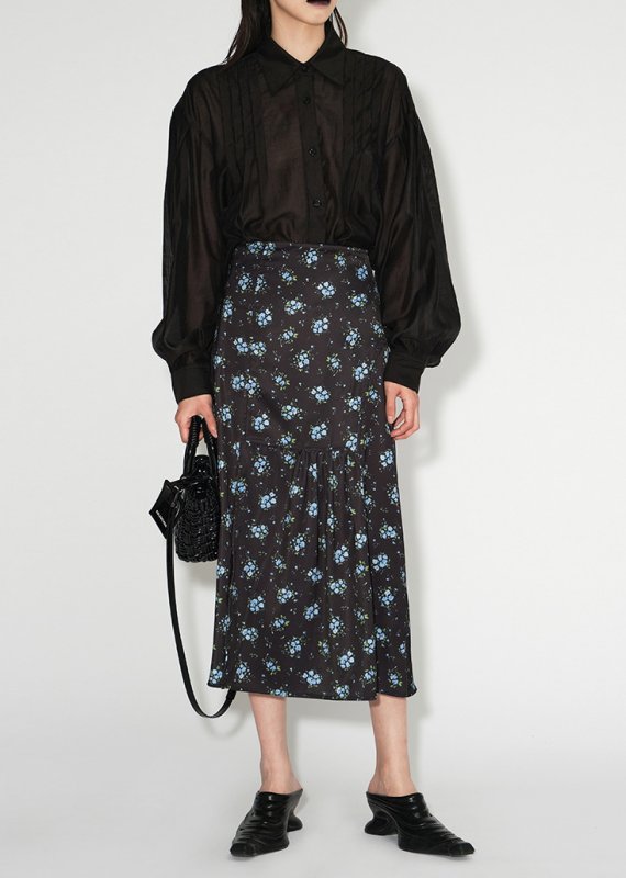 画像4:  Floral below-the-knee length skirtMiddle length skirt フローラル小花柄膝下丈スカートAラインプスカートミドル丈 (4)
