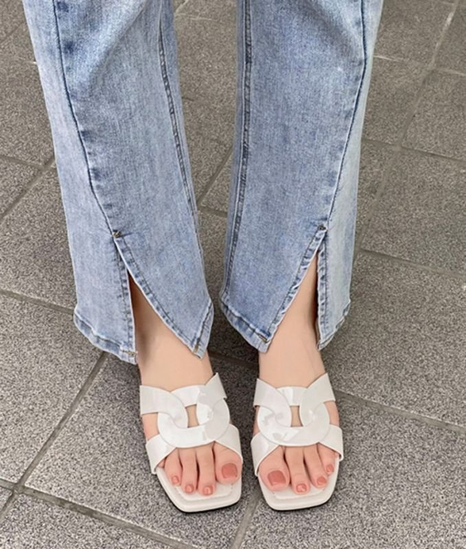 画像10: patent leather cross-woven open toe sandals slippers　レザーパテントレザースクエアトゥクロスオープントゥサンダルスリッパ    (10)