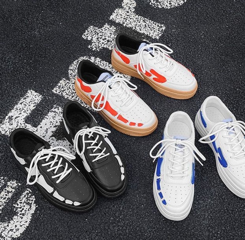 画像13:  Men'sThick Sole Double Bottom leather sneaker shoes  ユニセックス男女兼用レースアップ シックソールパッチワークレザースニーカー カジュアル シューズ (13)