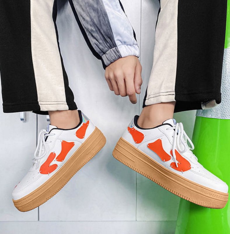 画像8:  Men'sThick Sole Double Bottom leather sneaker shoes  ユニセックス男女兼用レースアップ シックソールパッチワークレザースニーカー カジュアル シューズ (8)