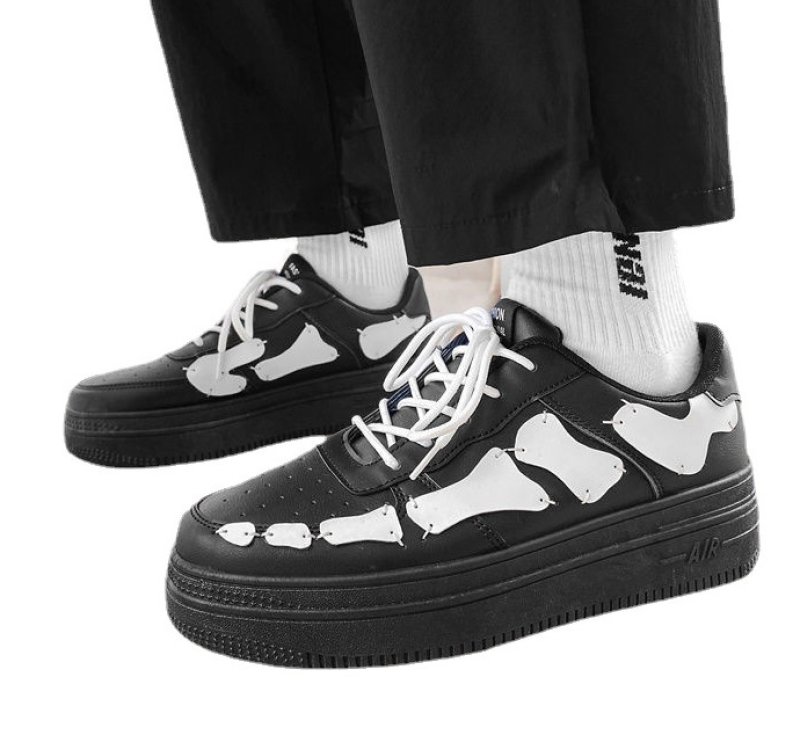 画像9:  Men'sThick Sole Double Bottom leather sneaker shoes  ユニセックス男女兼用レースアップ シックソールパッチワークレザースニーカー カジュアル シューズ (9)