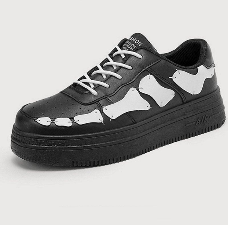 画像3:  Men'sThick Sole Double Bottom leather sneaker shoes  ユニセックス男女兼用レースアップ シックソールパッチワークレザースニーカー カジュアル シューズ (3)