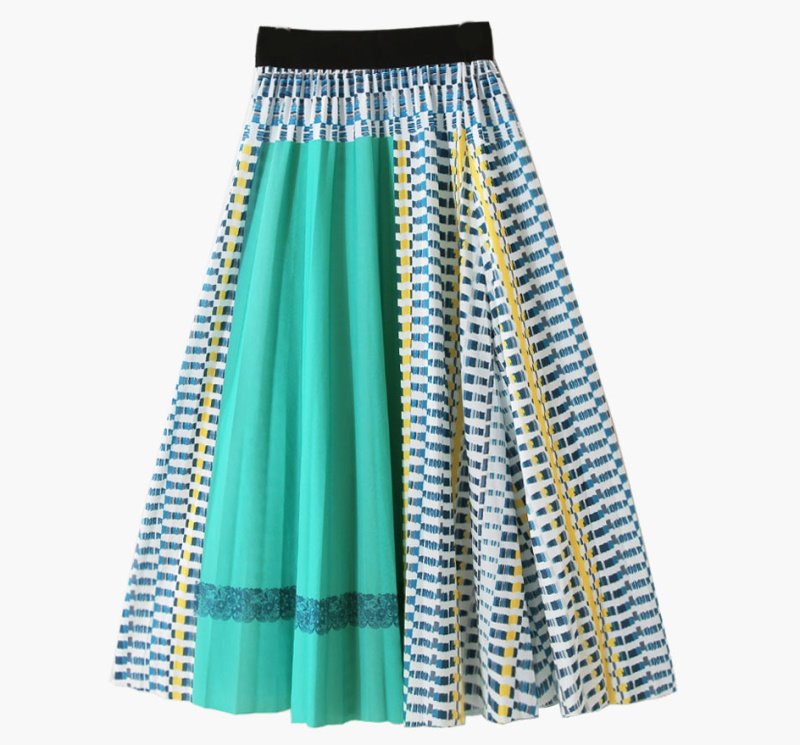 画像2: Long mimore length geometric pattern total pattern pleated skirt   ロング ミモレ 丈 幾何学模様 プリーツ スカート 膝下丈スカートAラインプスカートミドル丈 (2)