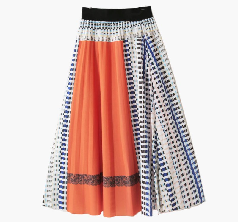 画像3: Long mimore length geometric pattern total pattern pleated skirt   ロング ミモレ 丈 幾何学模様 プリーツ スカート 膝下丈スカートAラインプスカートミドル丈 (3)