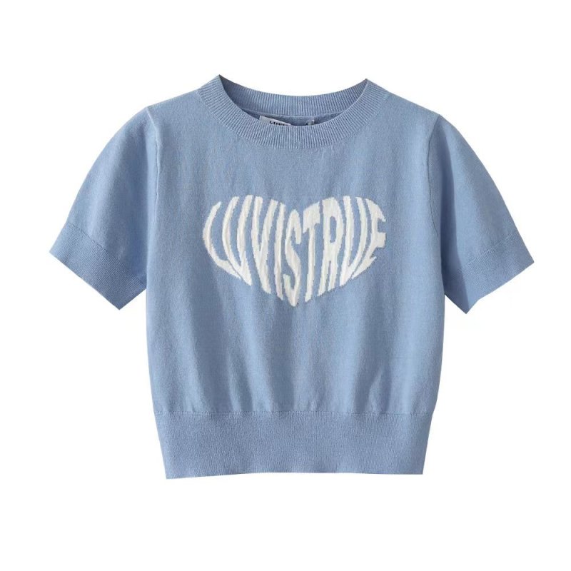 画像2: love letter print French knit   ハート＆レターフレンチ半袖ニットセーター (2)