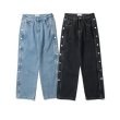 画像6: Unisex side button wide straight denim jeans Pants　ユニセックス男女兼用 サイドボタンワイドストレートデニムジーンズパンツ (6)