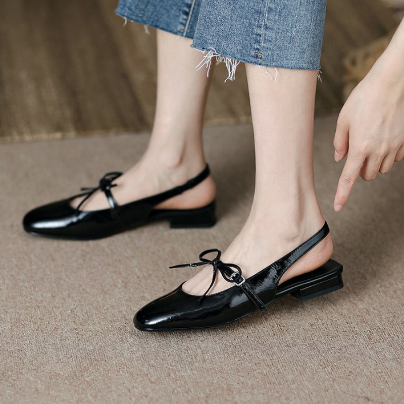 画像2: women's Back strap bow flat pumps　バックストラップボウリボン付きエナメルフラットパンプスシューズ  (2)