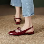 画像3: women's Back strap bow flat pumps　バックストラップボウリボン付きエナメルフラットパンプスシューズ  (3)