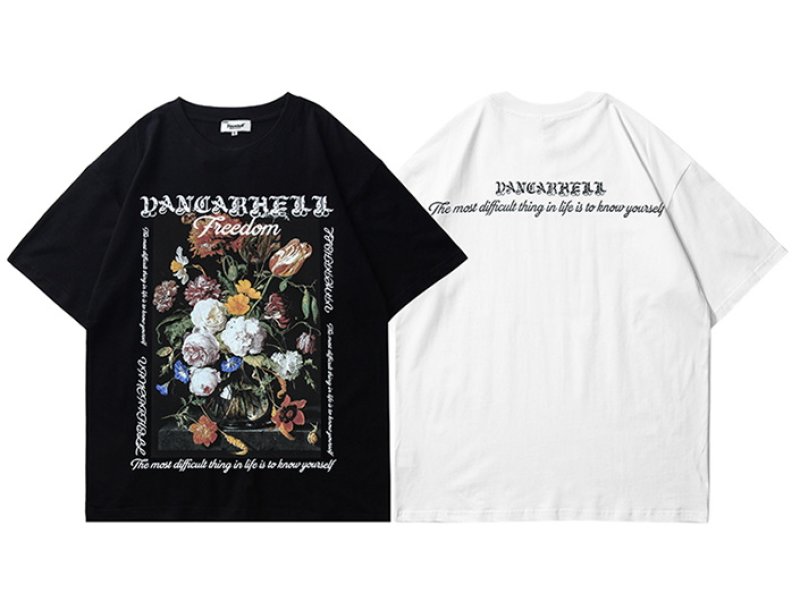 画像4: FXK American Retro Floral Oil Painting Print t-shirt ユニセックス男女兼用レトロフローラルオイルペインティングプリントルTシャツ (4)