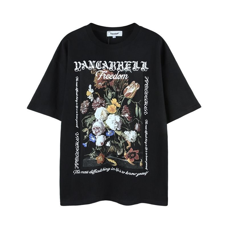 画像2: FXK American Retro Floral Oil Painting Print t-shirt ユニセックス男女兼用レトロフローラルオイルペインティングプリントルTシャツ (2)