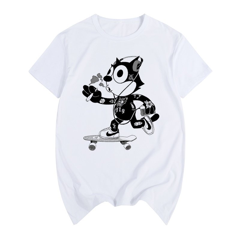 画像3: Felix the Cat skateboard DJ hip hop graffiti retro nostalgicT-shirt ユニセックス男女兼用フェリックスザキャットスケートボード&DJヒップホップTシャツ (3)