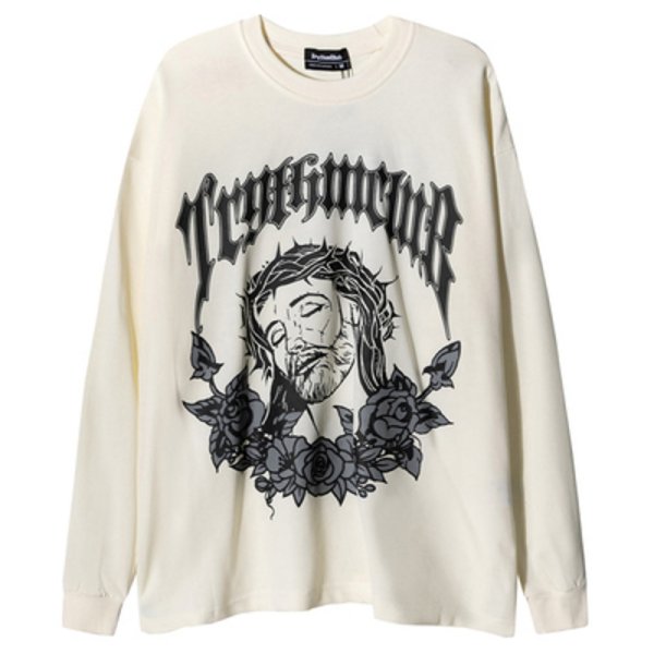 画像1: Jesus religious painting Long-sleeved T-shirt　 男女兼用 ユニセックスジーザスキリストプリント長袖Tシャツ (1)