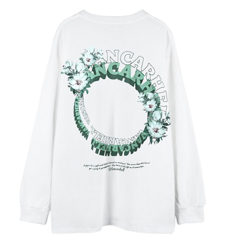 画像2: Flower circle letter print Long-sleeved T-shirt  男女兼用 ユニセックスフラワーサークルレタープリント長袖Tシャツ (2)