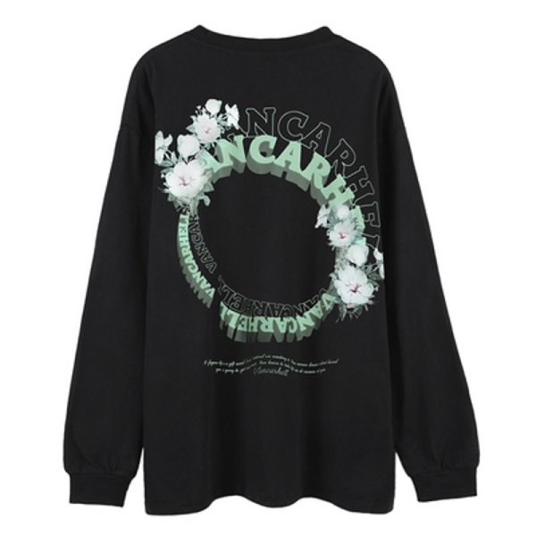 画像1: Flower circle letter print Long-sleeved T-shirt　 男女兼用 ユニセックスフラワーサークルレタープリント長袖Tシャツ (1)