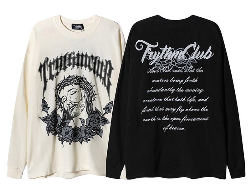 画像5: Jesus religious painting Long-sleeved T-shirt  男女兼用 ユニセックスジーザスキリストプリント長袖Tシャツ (5)
