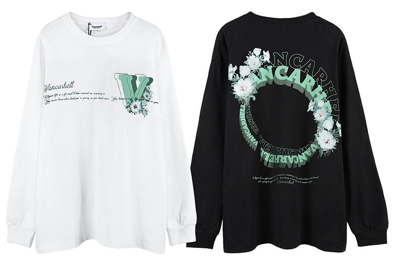 画像5: Flower circle letter print Long-sleeved T-shirt  男女兼用 ユニセックスフラワーサークルレタープリント長袖Tシャツ (5)