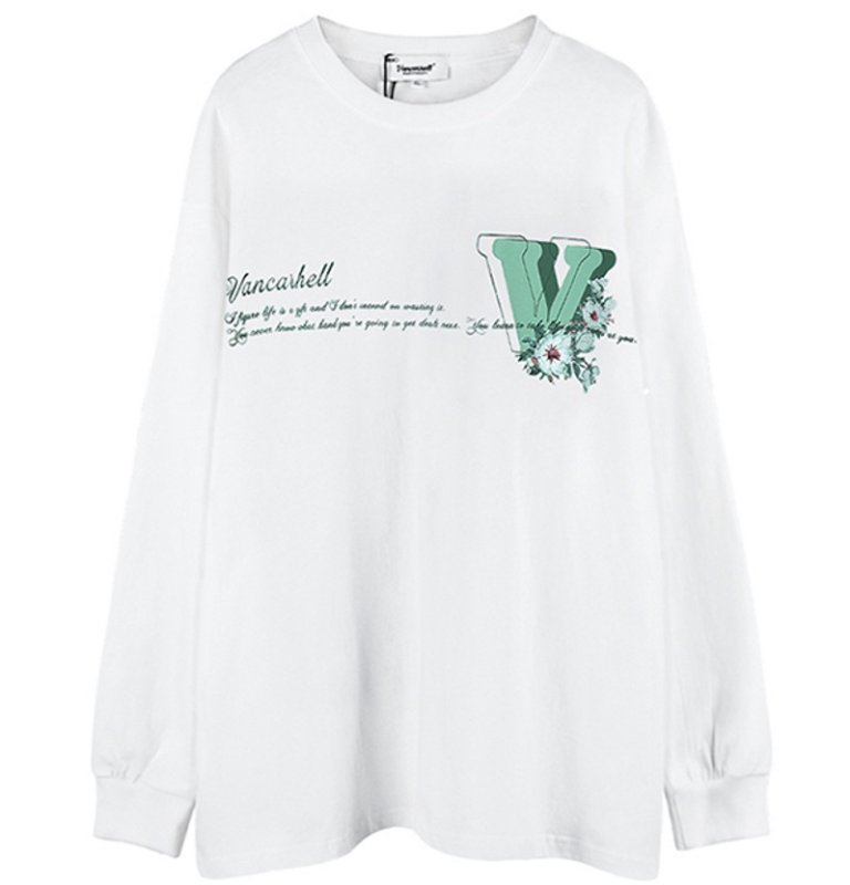 画像4: Flower circle letter print Long-sleeved T-shirt  男女兼用 ユニセックスフラワーサークルレタープリント長袖Tシャツ (4)