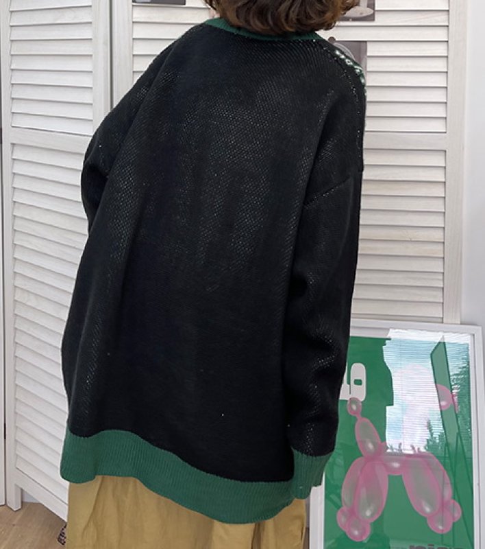 画像3: Angel & clouds Braided V-neck sweater  ユニセックス男女兼用エンジェル&クラウド編み込みVネックセーター プルオーバー (3)