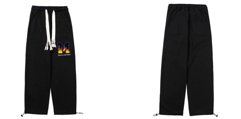 画像3: Unisex flocking flame embroidery hip-hop loose straigh tSweatpants trousers 　男女兼用ユニセックスロゴ刺繍エンブレムヒップホップスウェットパンツ (3)