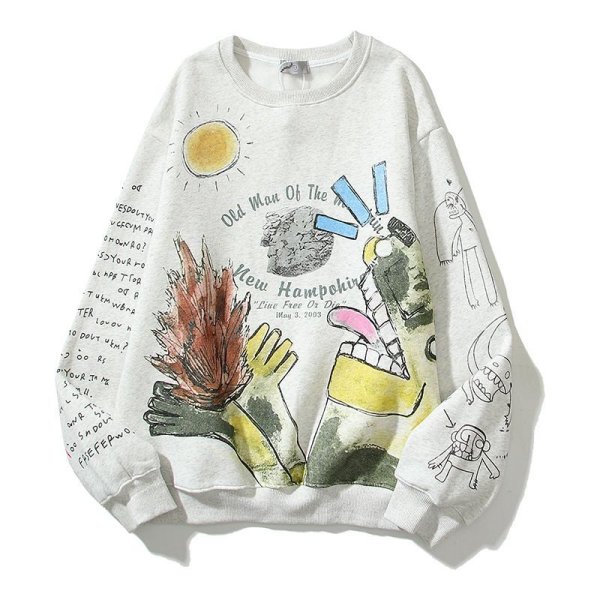 画像1: Unisex round neck long-sleeved graffiti Pullover trainer sweater  ユニセックス男女兼用グラフィックペイントスウェットプルオーバートレーナー (1)